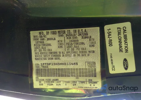 1991 Ford F150 z USA, uszkodzony, nr VIN 1FTDF15N5MNB15485